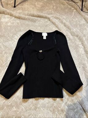 H&M Black Long Sleeve Knit Top with Ring Accent